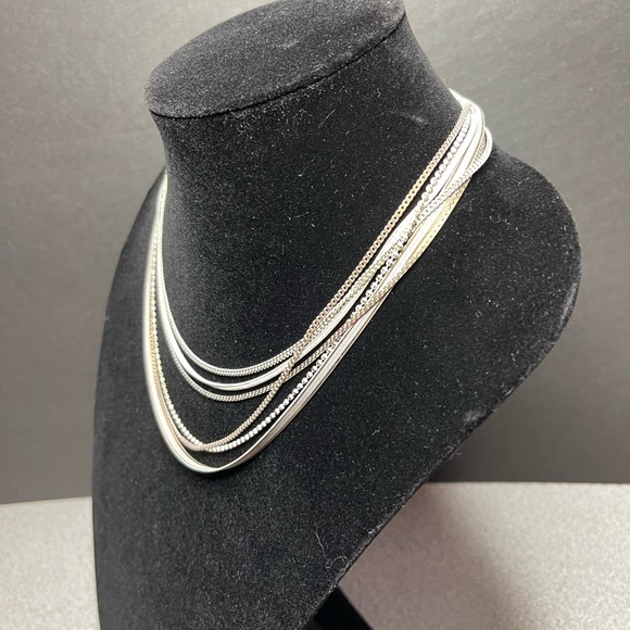 Multi Strand Gold & White Toned Chain Necklace - Picture 2 of 6